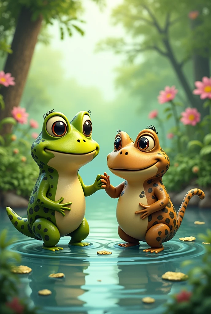 Frog and Toad, Of friends, (a toad and a frog)
in the pond they are always. They wear simple clothes. "humanized". Let them look like "Cartoon"