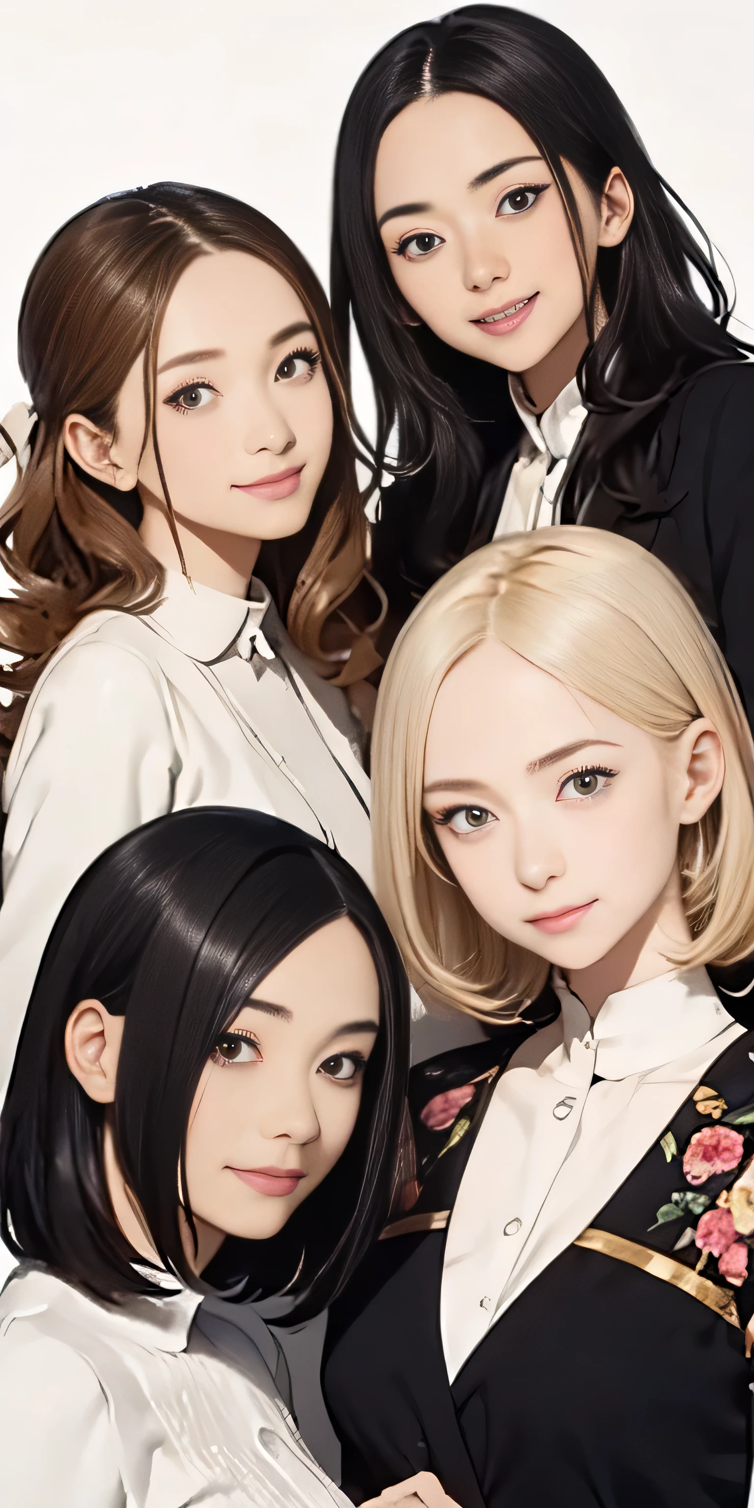 Perfect anime illustration, 100 Girls, all girls are sisters, The sisters are close together, Sisters in the background, Matching hairstyles, Brown Hair, Blonde, Curly Hair, Matching hairstyle, Hazel Eyes, Smiley Nutting Costume), High resolution, whole body