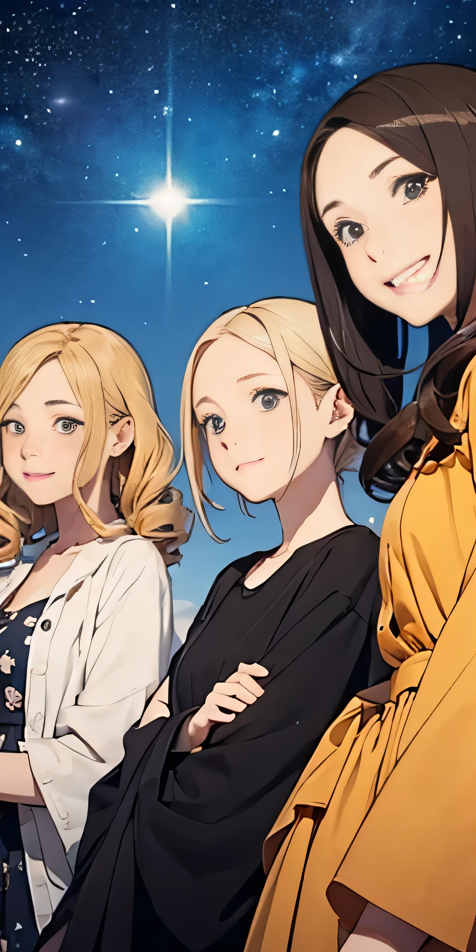 Perfect anime illustration, 100 Girls, all girls are sisters, The sisters are close together, Sisters in the background, Matching hairstyles, Brown Hair, Blonde, Curly Hair, Matching hairstyle, Hazel Eyes, Smiley Nutting Costume), High resolution, whole body