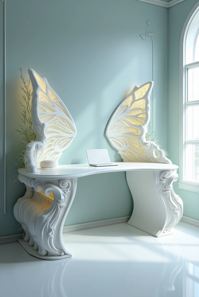 A light-colored butterfly gaming desk