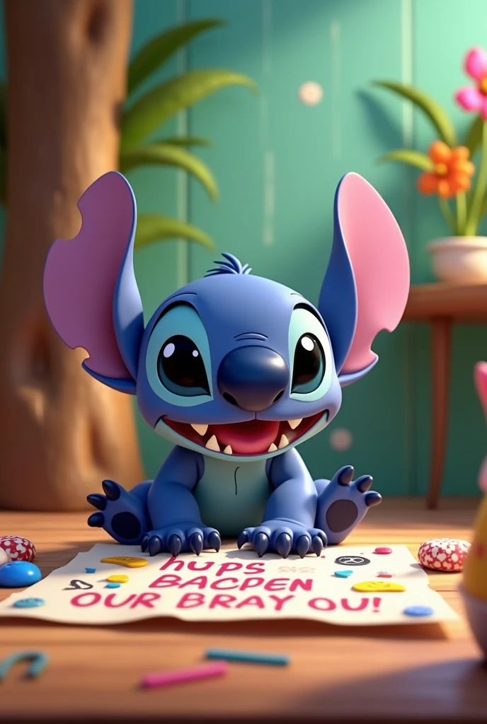 Animated video of Stitch making a birthday party invitation