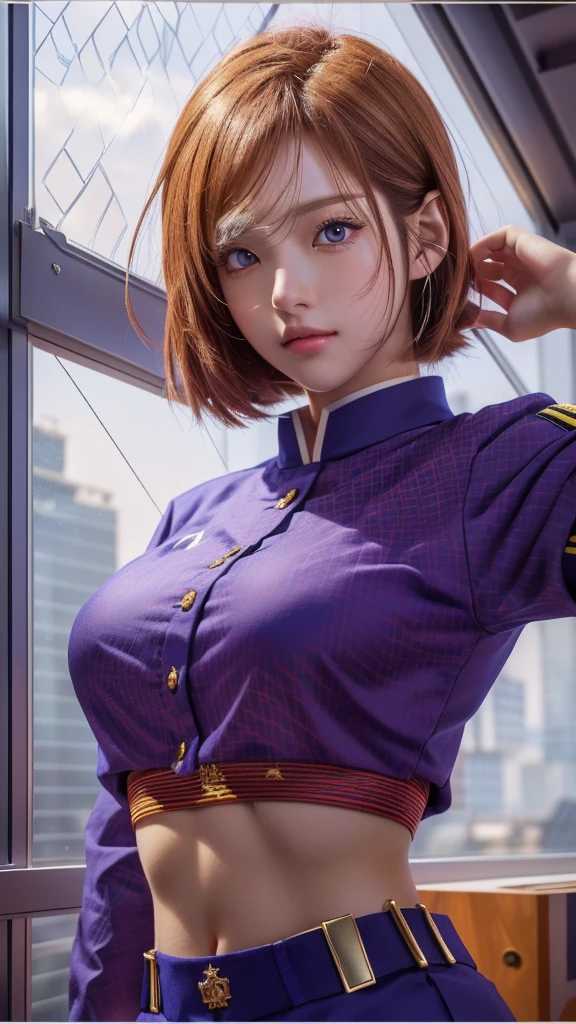 A woman in uniform poses for a photo in front of a window, hyper Realistic Anime, Realistic Anime 3 d style, photoRealistic Anime girl render, 🤤 Portrait of a Girl, Smooth anime CG art, photoRealistic Anime, Anime realism style, Female protagonist 👀 :8, Enchanting anime girl, Real life anime girls, Realistic Anime, Realistic Anime artstyle, Detailed digital anime art