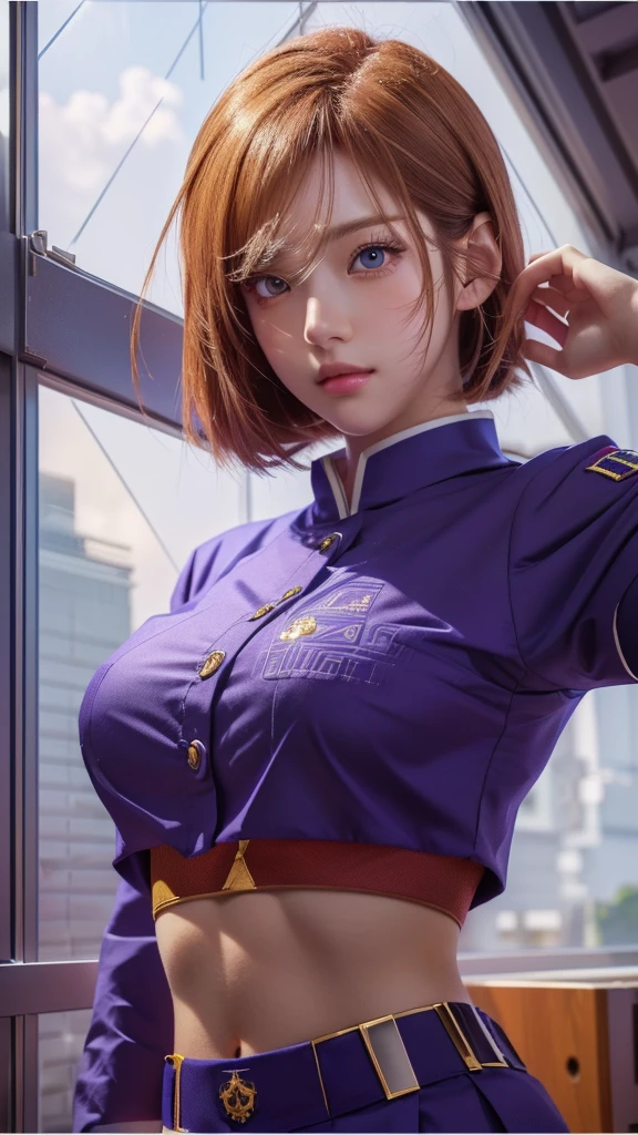 A woman in uniform poses for a photo in front of a window, hyper Realistic Anime, Realistic Anime 3 d style, photoRealistic Anime girl render, 🤤 Portrait of a Girl, Smooth anime CG art, photoRealistic Anime, Anime realism style, Female protagonist 👀 :8, Enchanting anime girl, Real life anime girls, Realistic Anime, Realistic Anime artstyle, Detailed digital anime art