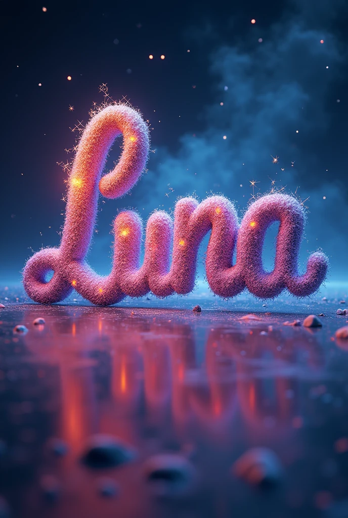 Write Moon (in Spanish) in 4D with colorful letters 
