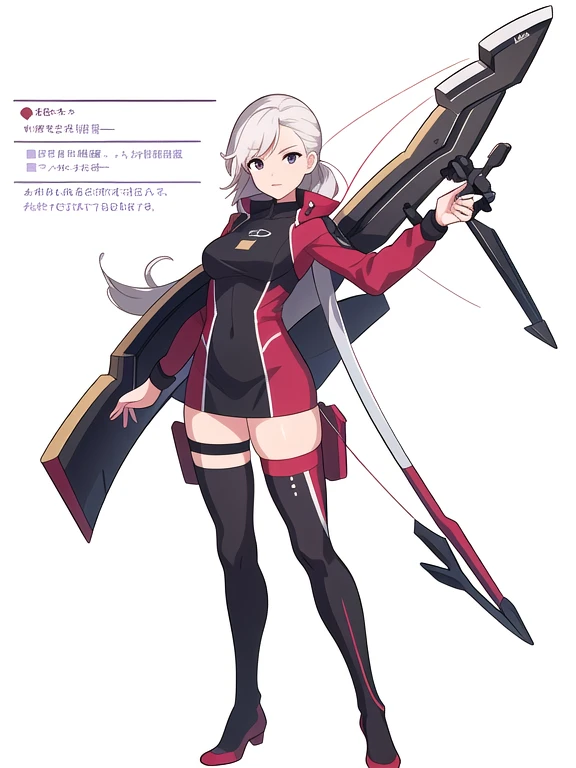 (((Best Quality))) , ((full body)), female, reference sheet, solo, (white background), thigh high, archer,