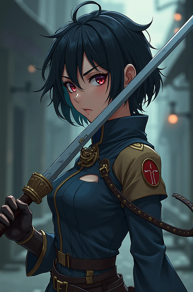 Demon Slayer style short hair woman full body
