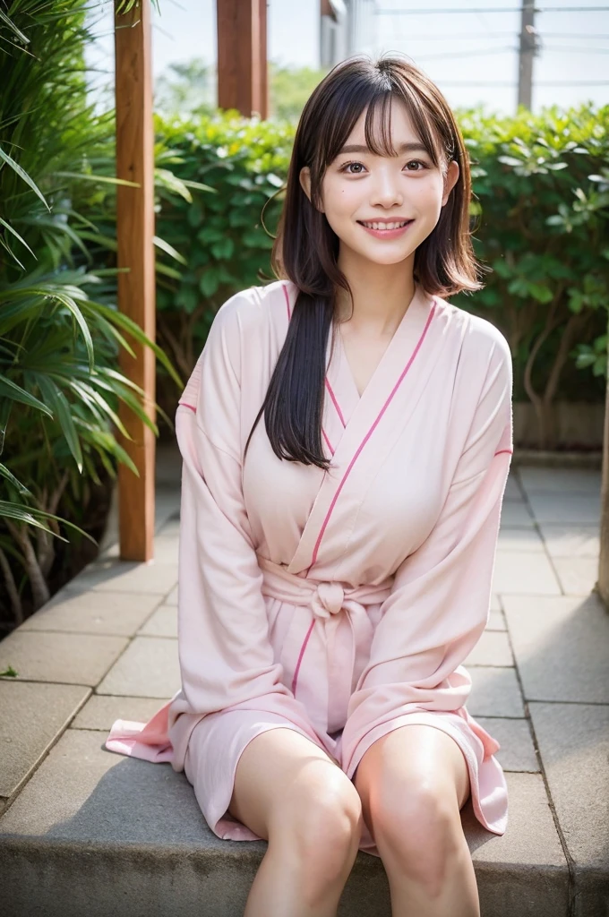 (natta:1.7), East Asian Architecture, 1womanl,Sitting on tatami mats, brunette color hair,Medium Short Hair、(hair between eye), Lip flap, ,Beautiful fingers,Beautiful long legs,Beauty Body,Cute nose,Beautiful character design,perfect eyes,face perfect,looking at viewert,(Innocent_Big_eyes:1.0),(light_Smile:0.3),While taking off a yukata、Half-taken clothes、Shy expression、Embarrassing、Her clothes are disheveled and her skin is showing、offcial art,Very detailed CG Unity 8k wallpaper,Perfect litthing,highly colorful,Bright_front_Face_Lighting,(tmasterpiece:1.0),(Best_quality:1.0), 超A high resolution,4K,ultra - detailed, photography of, 8k, nffsw, hight resolution, absurderes:1.2, Kodak portra 400, film grains, the background is blurred, bokeh:1.2, Lens Flare Glow, ( Vibrant_colour:1.2) (Beautiful,Large_breasts:1.4), (Beautiful_Face:1.5),((full body)),8k,Raw photo, 、Relax at a ryokan in Japan、The background is the open-air bath at night at a hot spring inn (Girls are not subjects:1.3) (Hair after a bath:1.3),(Hair is wet:1.3) ((Girls are not subjects:1.2))((Draw a wide night background:1.2),((Yukata with light blue stripes isolated on white background:1.3)),(Yukata does not need gloss at all:1.5)),((No need for a Korean yukata or Korean-style hairstyle.:1.5)),((Faithfully and realistically reproduce a pure Japan yukata:1.5))((Light Pink Band:1.3)),((The background is the entrance living room、At night, Overlooking the inn's large and beautiful gardens..:1.3)),((8th class))、((Light Pink Band:1.5)) ((Beautiful shiny straight short long:1.5)) sixteen years old、((Beautiful shiny straight short long:1.5))((Pink band:1.3))、(private),(Photos taken by lovers)、(Sophia Lillis)、((Disheveled clothing))、((Removed clothes))、Scattered yukata、(Secret photos)、((Beautiful barefoot))、((Beautiful thighs))、((Relaxed and bold posture))