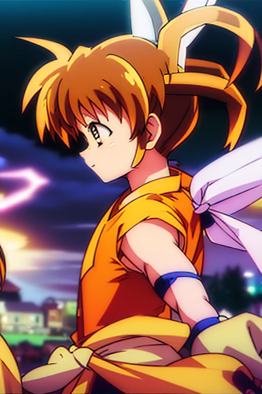 (((Son Goku Costume Takamachi Nanoha)))、White ribbon、1girl