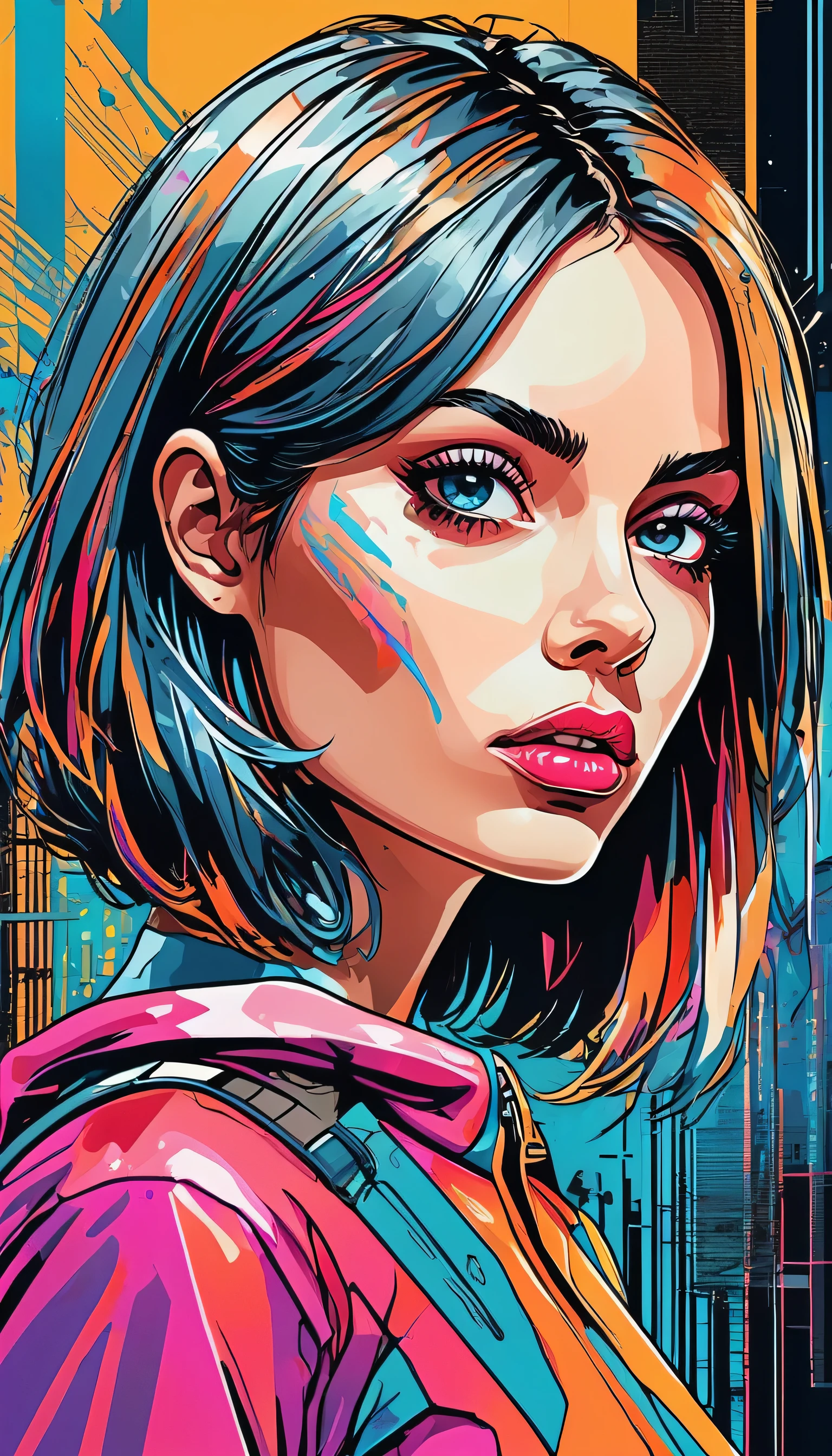 Vector Art,pop Art style abstract style ,collage, Sci-Fi Theme, collage style , mixed media, layered, textural, detailed, artistic, Cool color guide,,a perfect pretty girl,slim,shoulder length straight bob hair, Tracing the lines of a magical glyph, activating its hidden potential,
Ultra High Resolution, wallpaper, 8K,Rich texture details, hyper detailed, detailed background, detailed eyes,dramatic angle, epic composition,professional lighting,
SimplepositiveXLv1 . non-representational, colors and shapes, expression of feelings, imaginative, highly detailed . bright colors, bold outlines, popular culture themes, ironic or kitsch