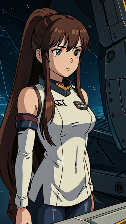 (Teens:1girl: SuperBattleship_Yamato), (extremely detailed CG unit 8k wallpaper),(master part), (best quality), (ultra detail), (best illustration),(Spaceship bridge), cowboy shot, (Sharp eyeliner, ombre, detailed eyes:1), break , (ghibli style), upper body,