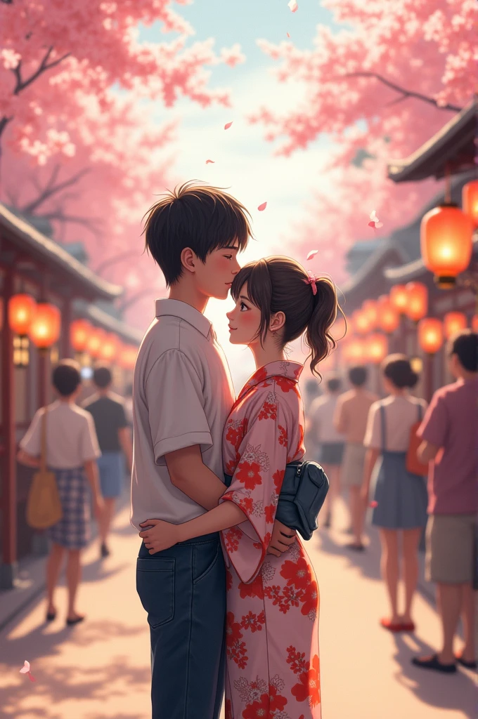 Japan Man Girlfriend,Back view,Summer festival
