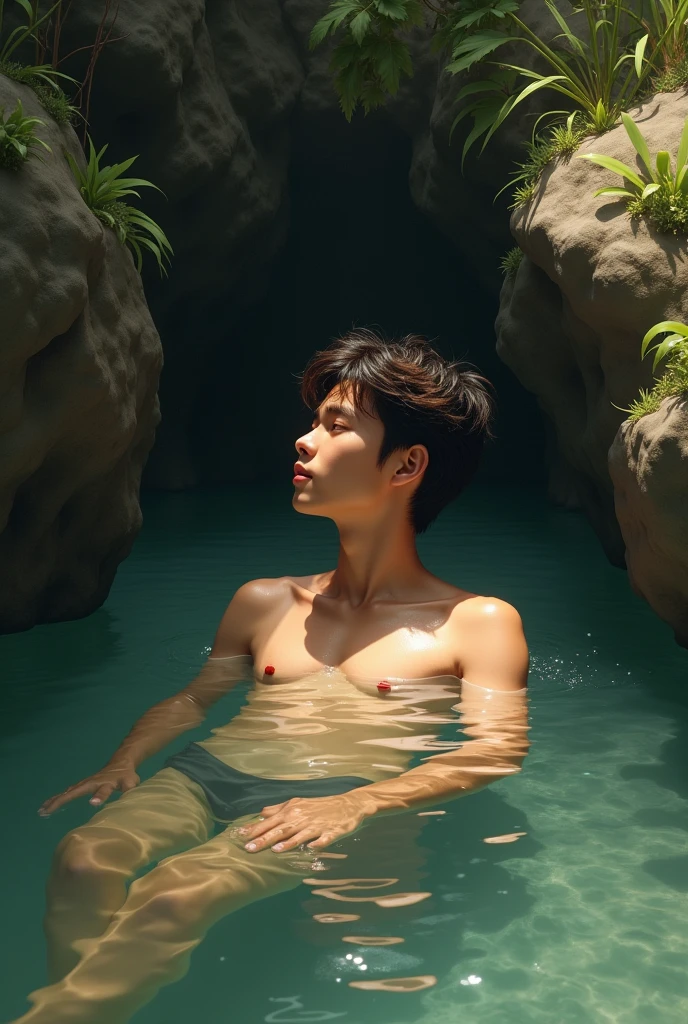 A young man bathing