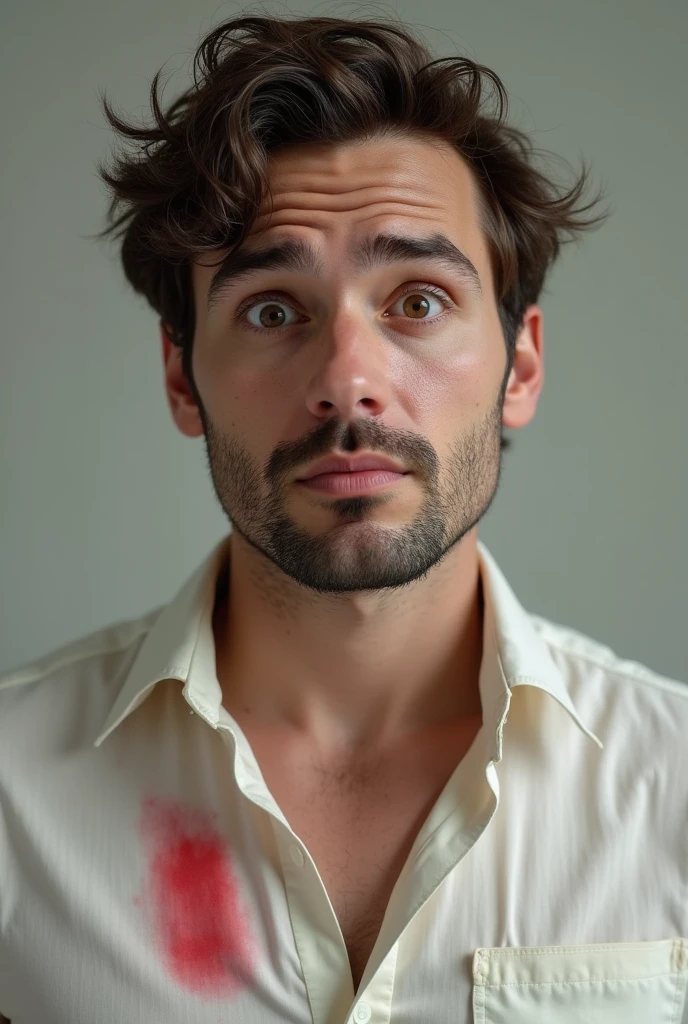 Man with lipstick on his shirt