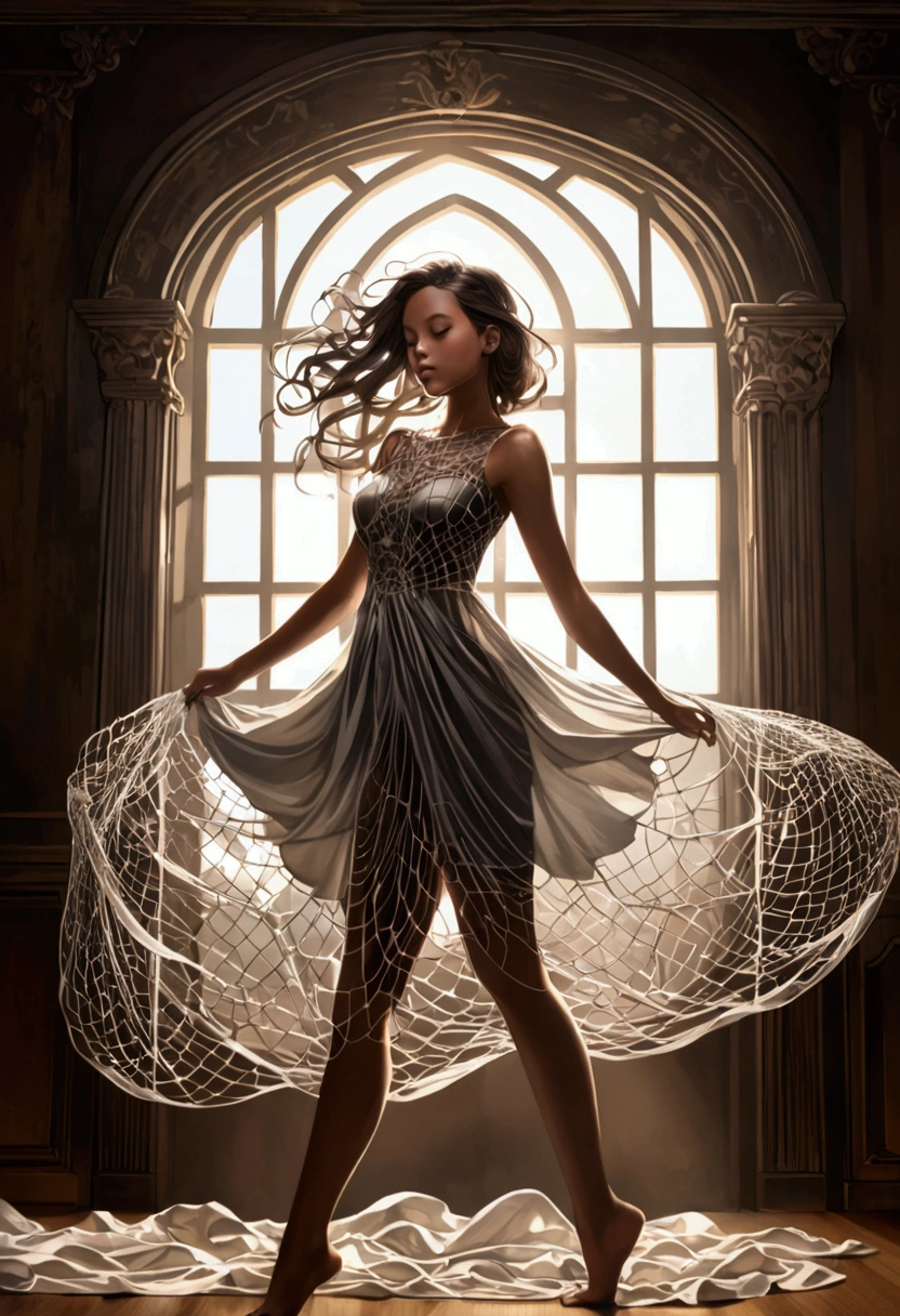 Webbed up girl having silk everywhere