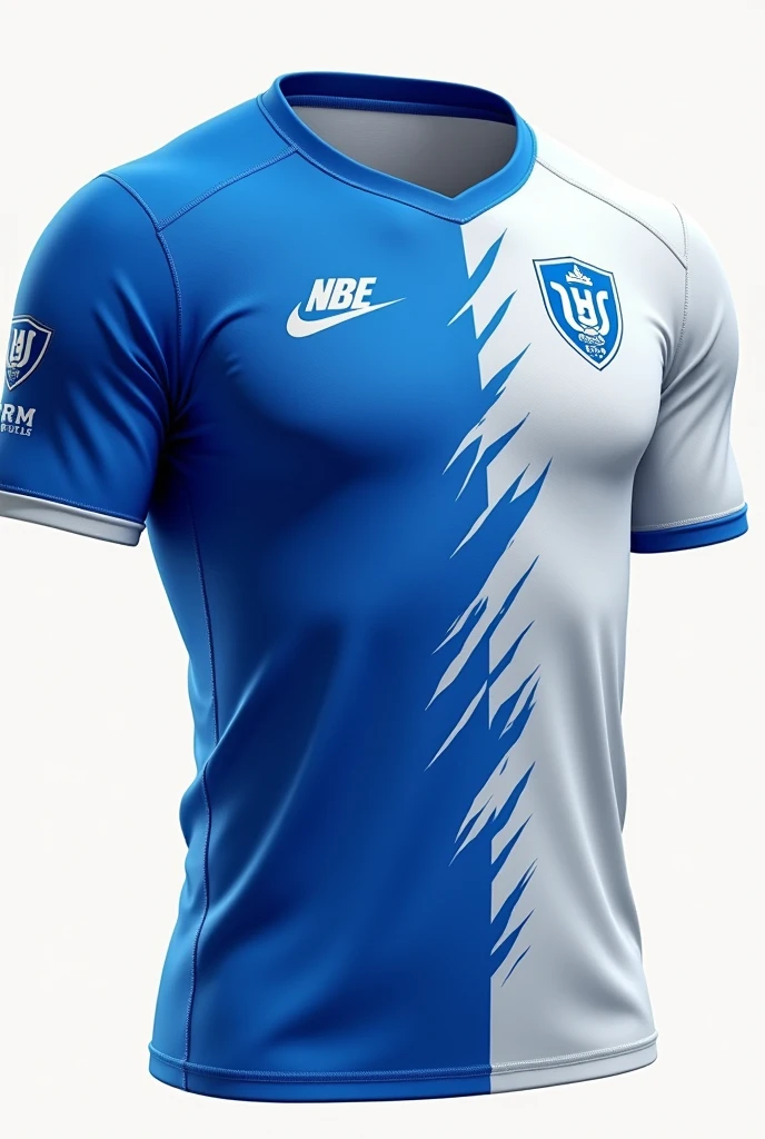 Give me 20 examples of white and blue team shirts