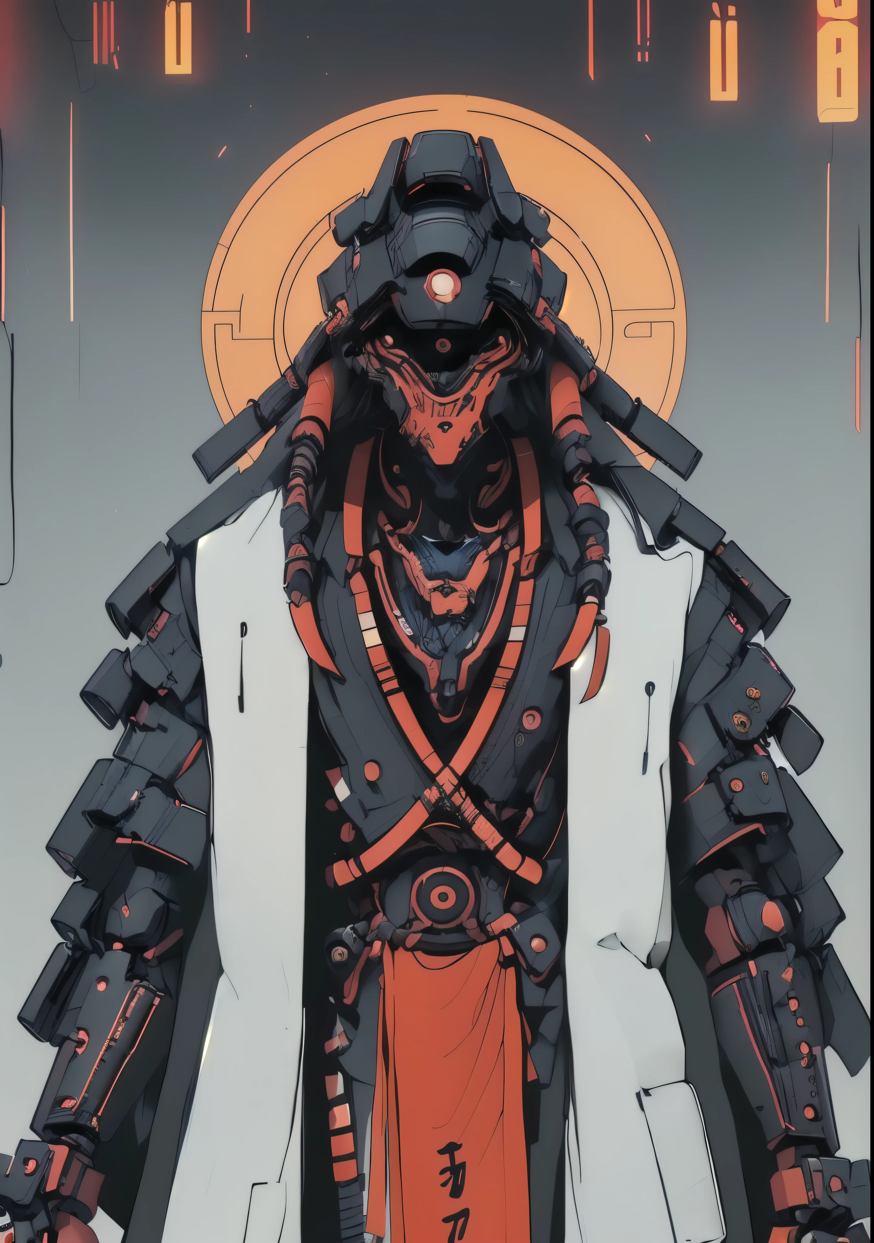 masculine male samurai, strong stature, mechanical body, futuristic kimono, cyberpunk aesthetic, long masculine braided hair, high fantasy environment, feudal Japan, high-tech Zen Garden, futuristic samurai armor, high quality, perfect anatomy, turning at an angle,