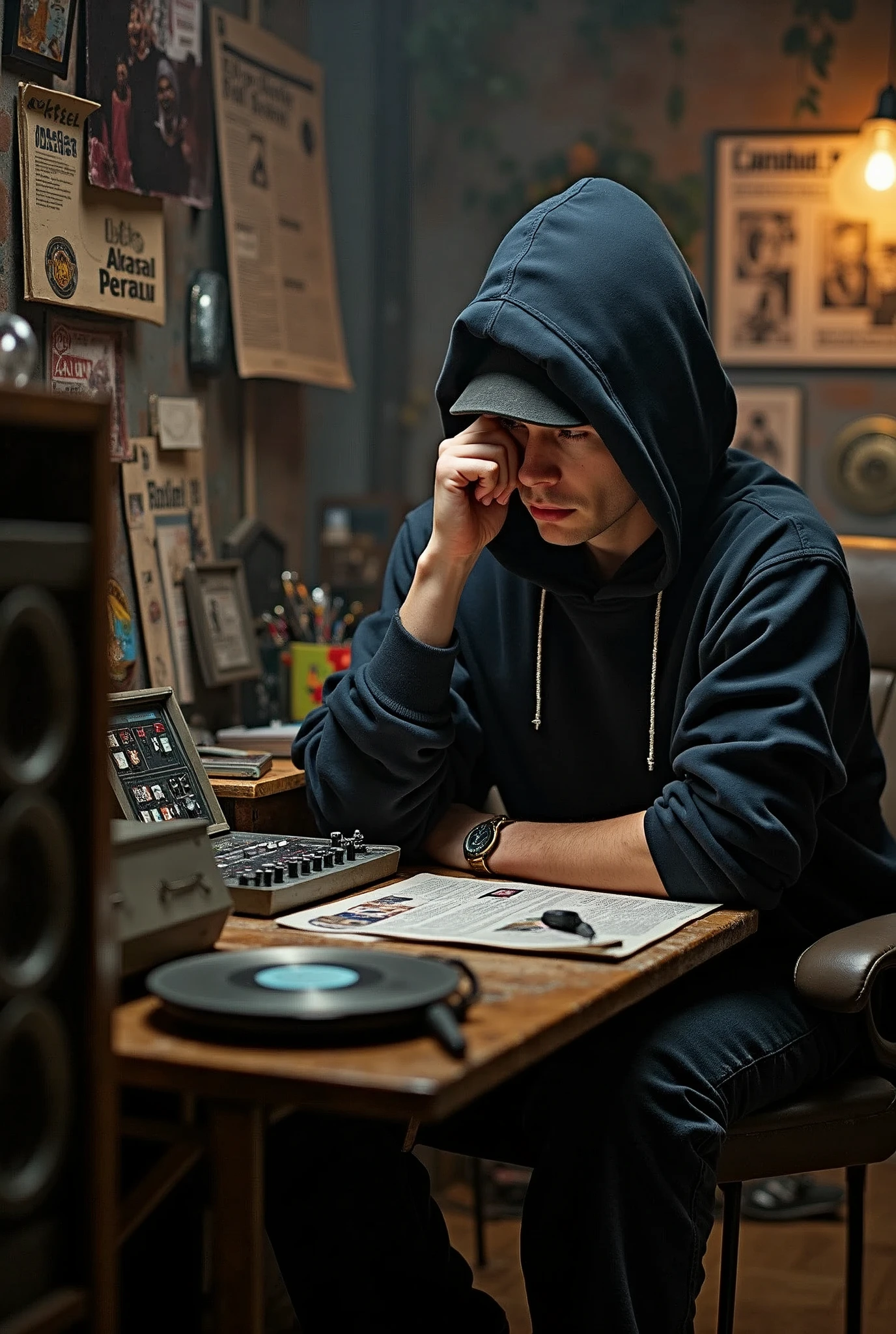 Viñeta 1:*
- *Imagen:* Eminem en un pequeño estudio, rodeado de casetes y un micrófono viejo.
- *Texto:* "In the late 90s, a young rapper named Marshall Mathers, also known as Eminem, starts from humble beginnings."
*Viñeta 2:*
- *Imagen:* Eminem en un escenario pequeño, micrófono en mano, con la multitud vitoreando.
- *Texto:* "Eminem quickly gains attention for his raw lyrics, unique style, and intense performances."
*Viñeta 3:*
- *Imagen:* Portada del álbum The Slim Shady LP.
- *Texto:* "In 1999, he releases The Slim Shady LP, shocking the world with his alter ego and earning his first Grammy."
*Viñeta 4:*
- *Imagen:* Eminem rodeado de recortes de periódicos, premios y discos de platino.
- *Texto:* "The Marshall Mathers LP and The Eminem Show make him a global sensation, tackling personal and social issues through his music."
*Viñeta 5:*
- *Imagen:* Eminem reflexionando frente a un micrófono, con letras de canciones flotando alrededor.
- *Texto:* "Despite battles with addiction and personal struggles, Eminem returns stronger with Recovery in 2010, inspiring millions."
*Viñeta 6:*
- *Imagen:* Eminem actuando en un gran escenario, con el público vitoreando.
- *Texto:* "Today, Eminem is considered one of the greatest rappers of all time, leaving an indelible mark on hip-hop and music history."