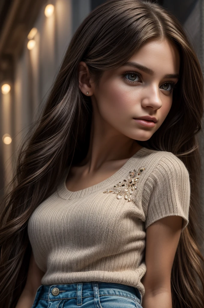 work of art, cru, linda arte, professional artist, 8K, very highly detailed face, very detailed hair, 1 girl, Vanessa Doofenshmirtz, perfectly, beautiful  face, long hair, eyes very detailed, fleshy lips, rosy cheeks, intricate details on the eyes, gazing directly at the viewer , shorts, in love with the spectator&#39;s expression, pursed lips, relaxing in your comfortable bed
