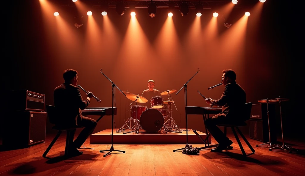 create jazz atmosphere, estilo noturno, stages, instruments, tudod que lembre jazz jam section. 8k, bem, realisitic,