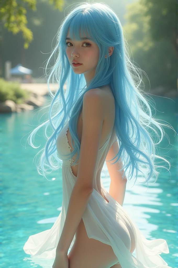 Beauty、Light blue hair、Long Hair、Swimwear