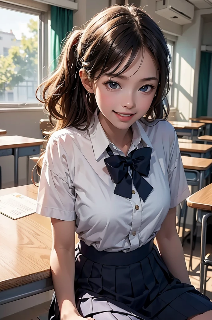 masterpiece, Highest quality, Movie stills, One Girl, high school girl, uniform, Baby Face, bright, Happy, fun, Soft lighting, classroom