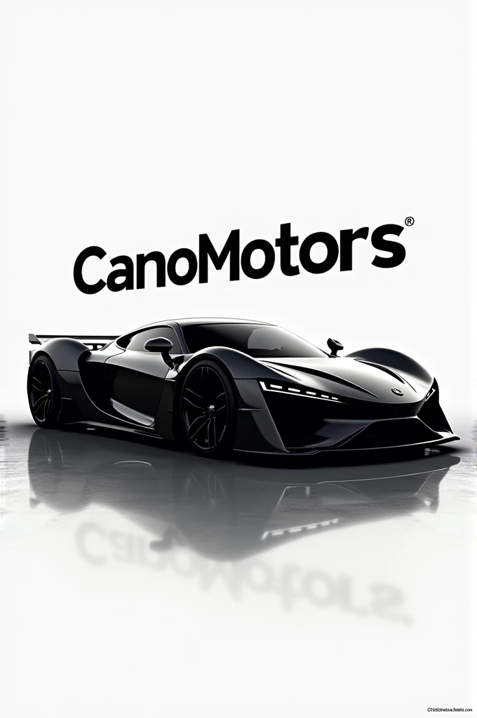 Create the silhouette of a car with the word: CanoMotors