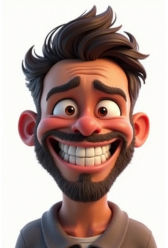 Illustration of smiling man, insane smile, brown skin man with a giant grin, smiling happily at the camera, cheeky smile, He is smiling, very huge smile, smiling male, headshot profile picture, laughing huge smile, drawing in 3D Art style, C4D, pure white color background, Disney  style, pixar style render illustration Super Detail, 8k