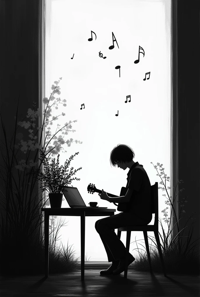 Notes.Music and speaker in black and white