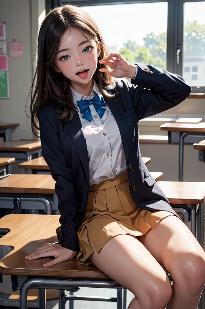 masterpiece, Highest quality, Movie stills, One Girl, high school girl, uniform, Baby Face, bright, Happy, fun, Soft lighting, classroom