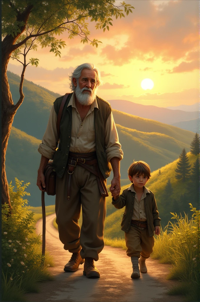 Old man on his way home with his nephew
