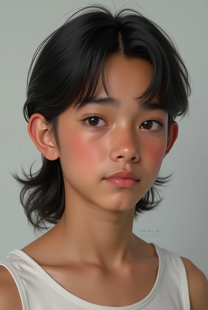 I'm Daniel, I'm , Colombian, I'm neither obese nor skinny, I have neither dark nor white skin. I'm not big-eyed or big-nosed, just a little bit of big ears and that's it. Please recreate me as I am. I have a basic mullet with a short tip on the forehead. I have split eyebrows.