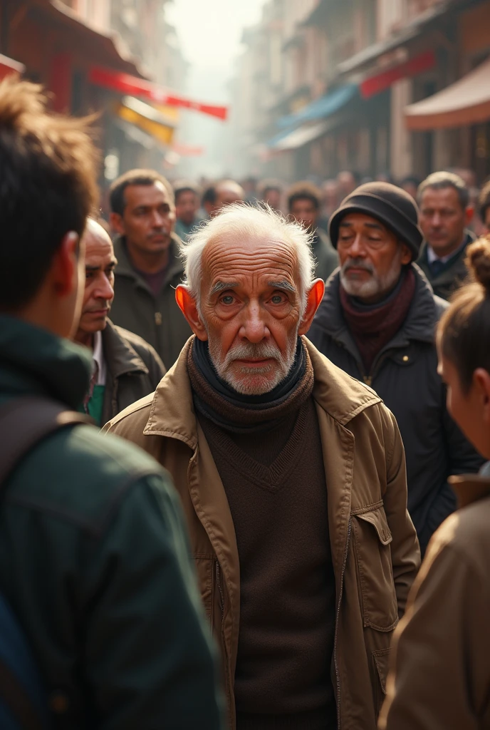 Everyone looks at the old man with kind eyes