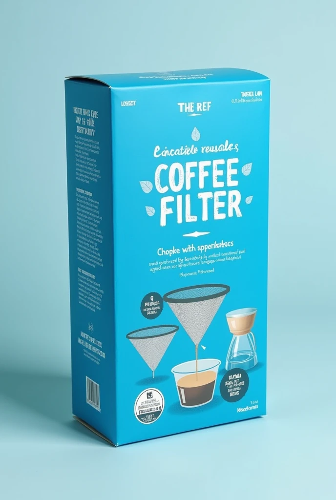 Blue box or label for reusable and sustainable coffee filter