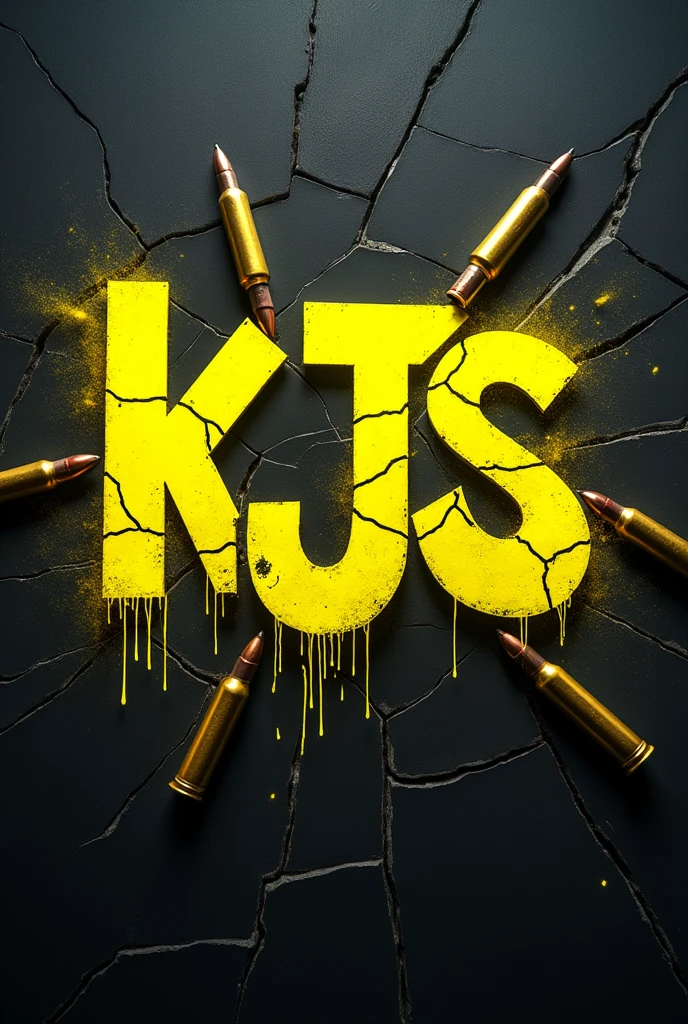 I want a HD image Let them say "KJS"
And the color of the letters in Graffiti is a bright neon yellow that illuminates the cracked background with bullets