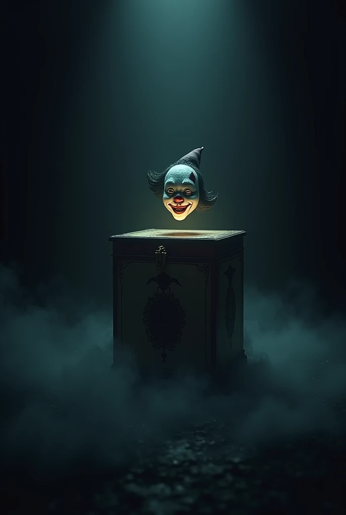 A clown box in the middle of the darkness and illuminates it with low light