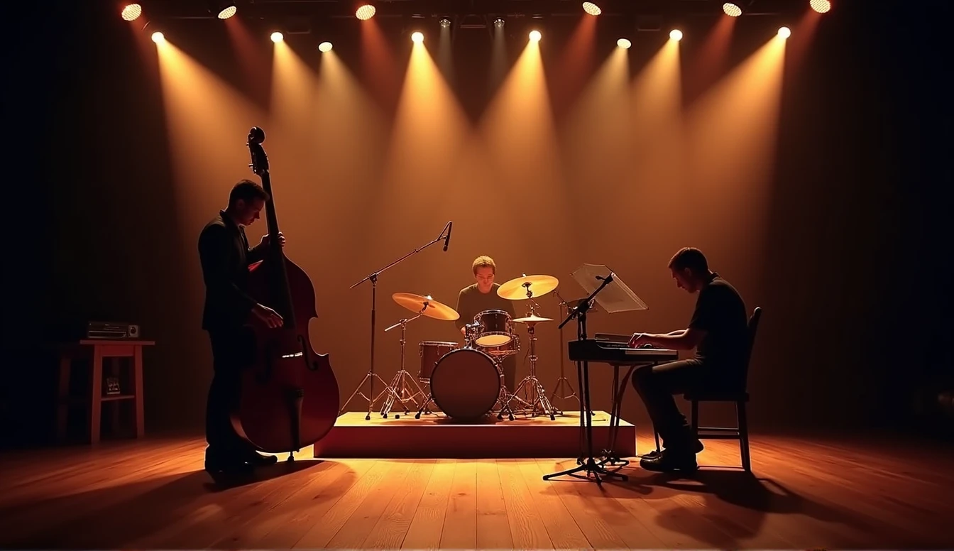 create jazz atmosphere, estilo noturno, stages, instruments, tudod que lembre jazz jam section. 8k, bem, realisitic,