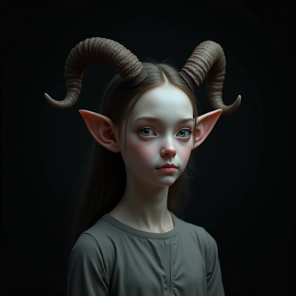 A girl with horns on a black background 