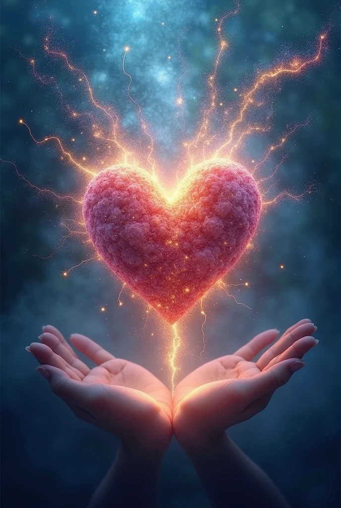 Create an image that represents the fusion of the human heart with the supernatural realm and the vast universe.
Imagine an ethereal and mysterious scenario. En el centro de la imagen, A human heart shines with a, sparkling light. The heart seems to be floating in a translucent mist, evoking a sense of mystery and transcendence.
From the heart, emanates a series of projections, each representing a unique aspect. Some projections take the form of elements of nature, like tree branches, flower petals or dancing flames, evoking a deep connection to the natural realm.
Other projections extend into outer space, turning into bright constellations, distant galaxies or rays of shooting stars. These cosmic projections symbolize the expansion of human emotion beyond the limits of Earth., connecting to the vast universe.
The color palette includes shades of sky blue, deep violet and gold, Creating a magical and spiritual atmosphere. The soft light emanating from the heart and projections contributes to a sense of peace and wonder.
The resulting image captures the idea of a human heart that transcends earthly boundaries, Exploring the Supernatural and Cosmic Realms. This fusion of the human and the divine creates a visual narrative that evokes the search for the deepest emotional connection and the expansion of one's essence into the vast universe.."