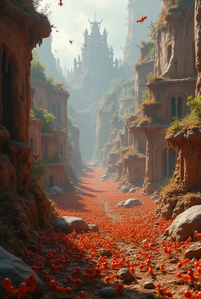 red ants with red ant kingdom background with a ratio of landscape
