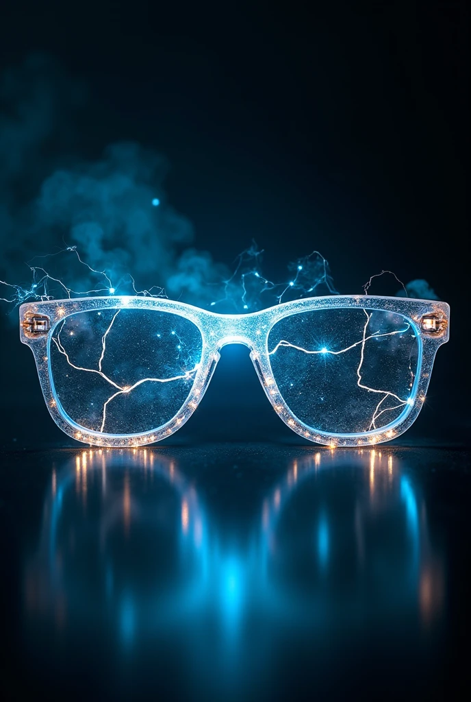 glasses with one of the transparent temples where you can see an electrical circuit and a flashlight