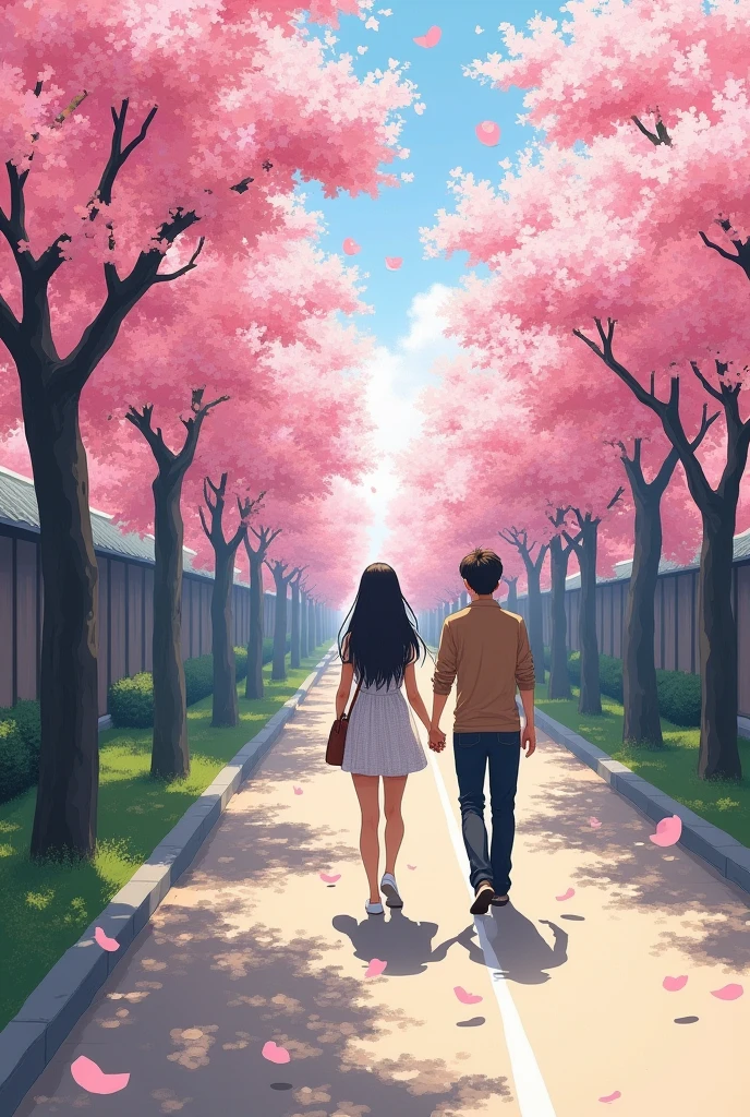 The two of them walk happily along the cherry blossom-lined street But we broke up But women still think about it. If you look at yourself again, you will have a new dream.(Painters etc.)I found But his family and others were against it. Even in difficult times, I remember those days々 Such a picture is beautifully drawn and on the left is a picture of the past.々(Walking along the cherry blossom-lined street)It feels like you're looking at it from the top right. On the right side, you can see the progress of the person moving towards their dream. Try not to draw faces, divide the picture in half with a diagonal line, and make the left side brighter and more about the past. On the right is a figure working towards his current dream. Divide it into two