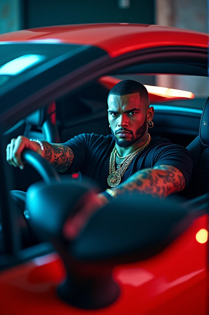 Puerto Rican reggaeton singer Anuel AA in a Lamborghini Huracan 