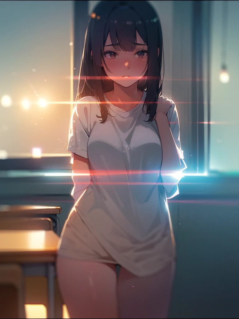 (Sumilux f1.4 50mm , low Latitude old color negative film , cross process , (bokeh), flare, chromatic aberration , soft focus, (Shallow focus) , soft glow , Maximum aperture, high Key , Transparent depiction , Tyndall) , Hidden camera installed in classroom captures obscene reality of girls' high school , lesbian