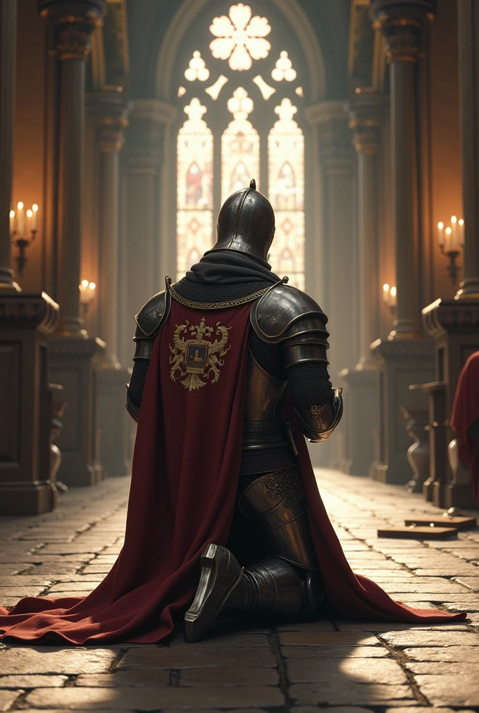 Medieval knight praying