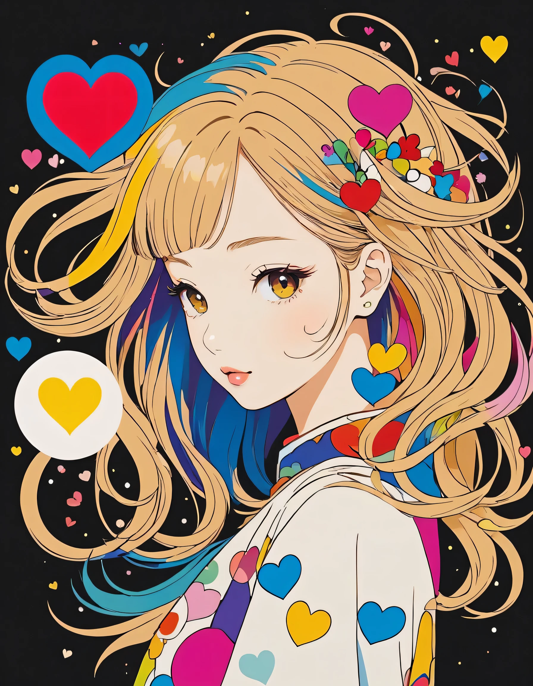 Masterpiece Golden Ratio Takashi Murakami style, Simple line initials,Abstract art,Kawaii Design, The most beautiful girl of all time, Colorful Hearts logo