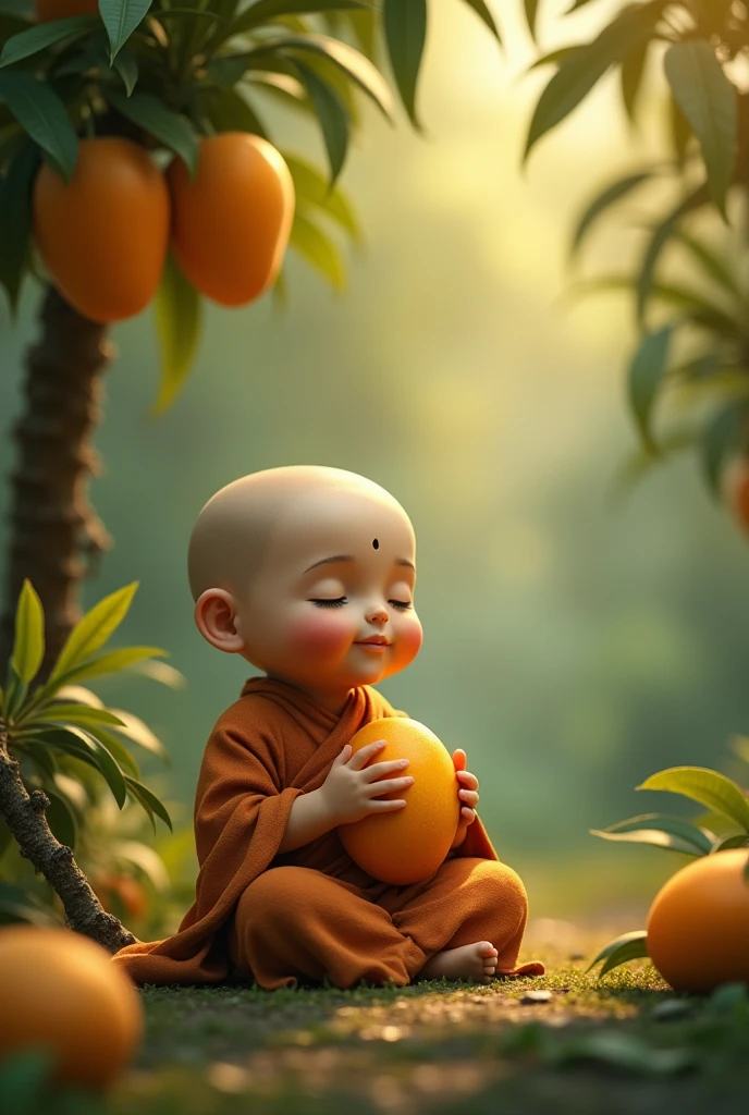 arafed in orange robe hugging a coconut tree, beginner, buddhist, buddhism, monk meditate, serene smile, monk, buddhist monk, wallpaper - 1 0 2 4, 4 k post, monk clothes, 4k post, sweet and innocent, screensaver, serene expression, beautiful cute, innocent smile, cute adorable, littaceful expression, contentment
