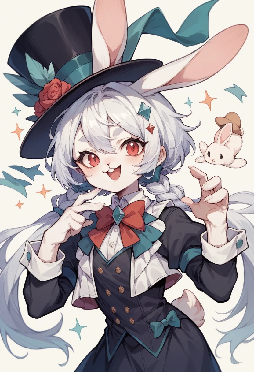 Rabbit icon mystic top hat, with five fingers on the right and left hand