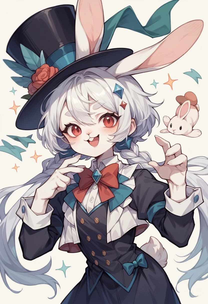 Rabbit icon mystic top hat, with five fingers on the right and left hand