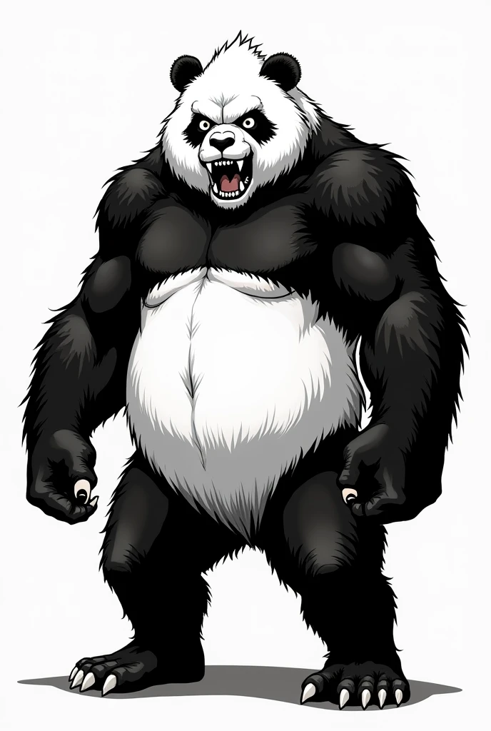 Fited mixed panda gorilla with saber tooth manga style black and white