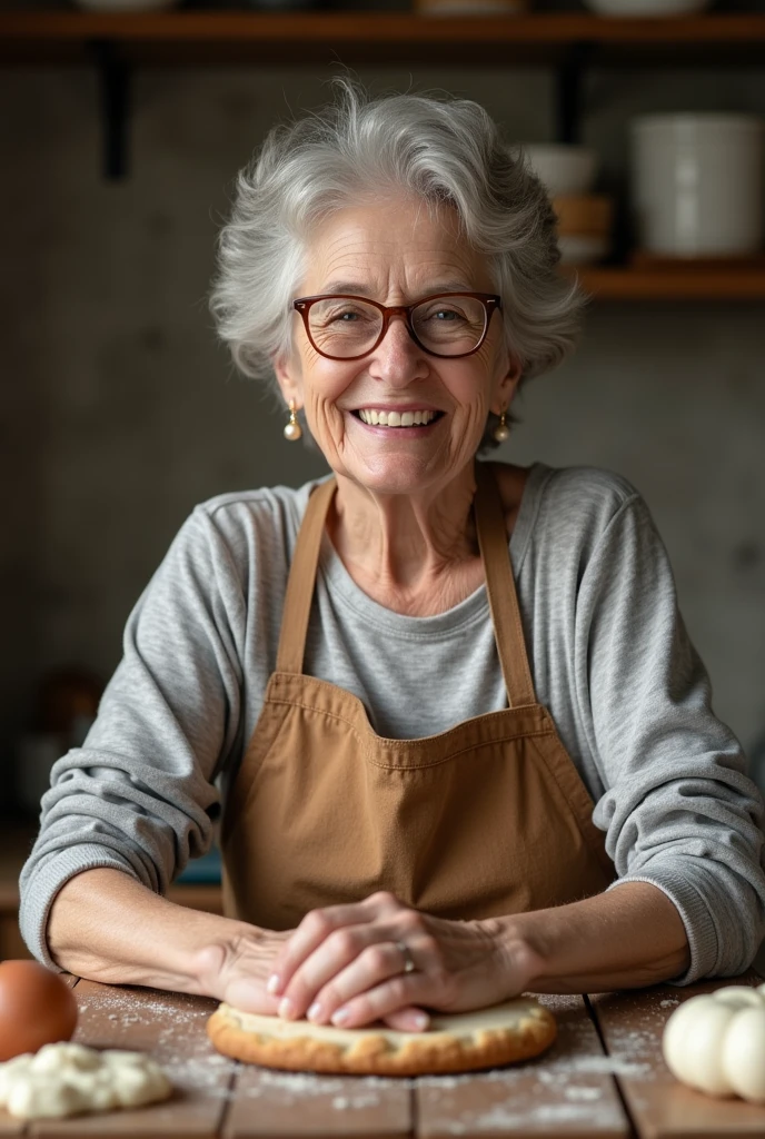 baking granny with glasses and short hair
